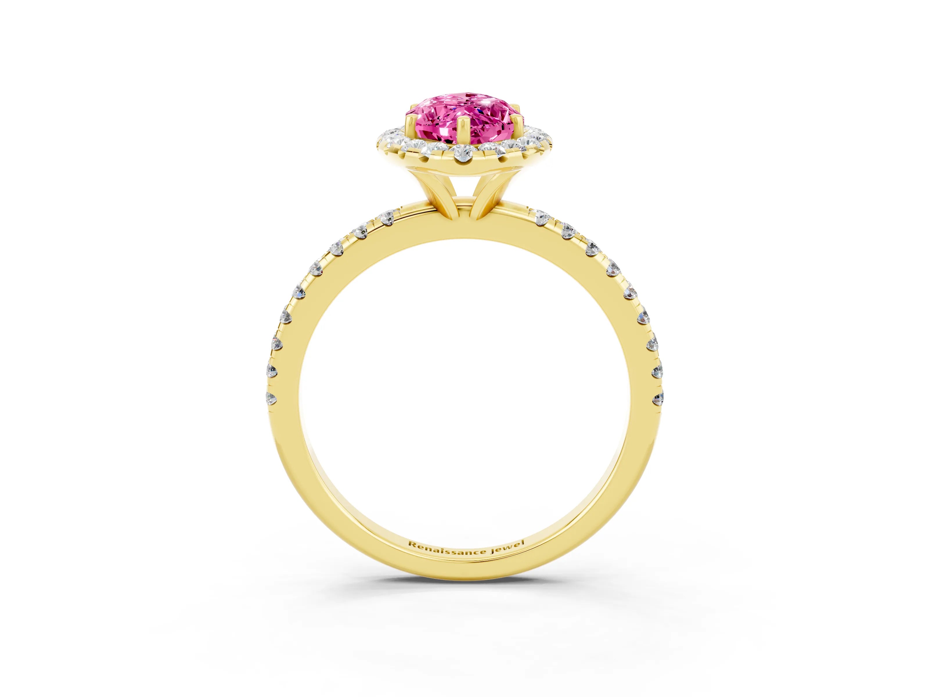Yellow gold Marquise Cut Cut Diamond Floral Halo Engagement Ring with Pavé Band and Prong Setting_3