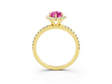 Yellow gold Marquise Cut Cut Diamond Floral Halo Engagement Ring with Pavé Band and Prong Setting_3