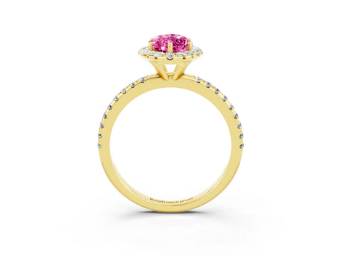 Yellow gold Marquise Cut Cut Diamond Floral Halo Engagement Ring with Pavé Band and Prong Setting_3