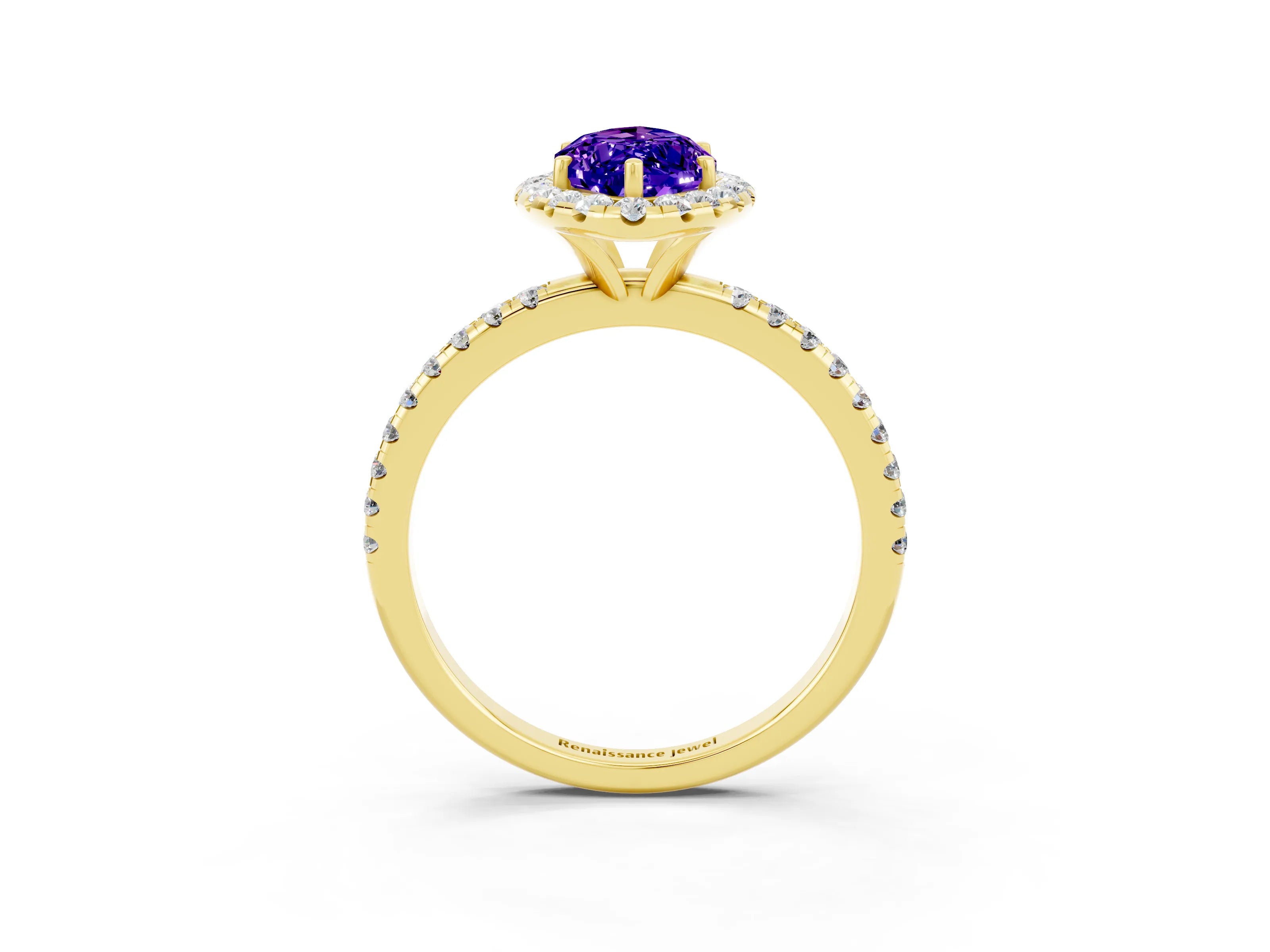 Yellow gold Marquise Cut Cut Diamond Floral Halo Engagement Ring with Pavé Band and Prong Setting_3