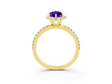 Yellow gold Marquise Cut Cut Diamond Floral Halo Engagement Ring with Pavé Band and Prong Setting_3