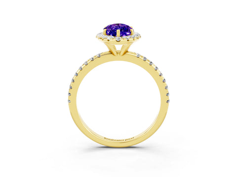 Yellow gold Marquise Cut Cut Diamond Floral Halo Engagement Ring with Pavé Band and Prong Setting_3