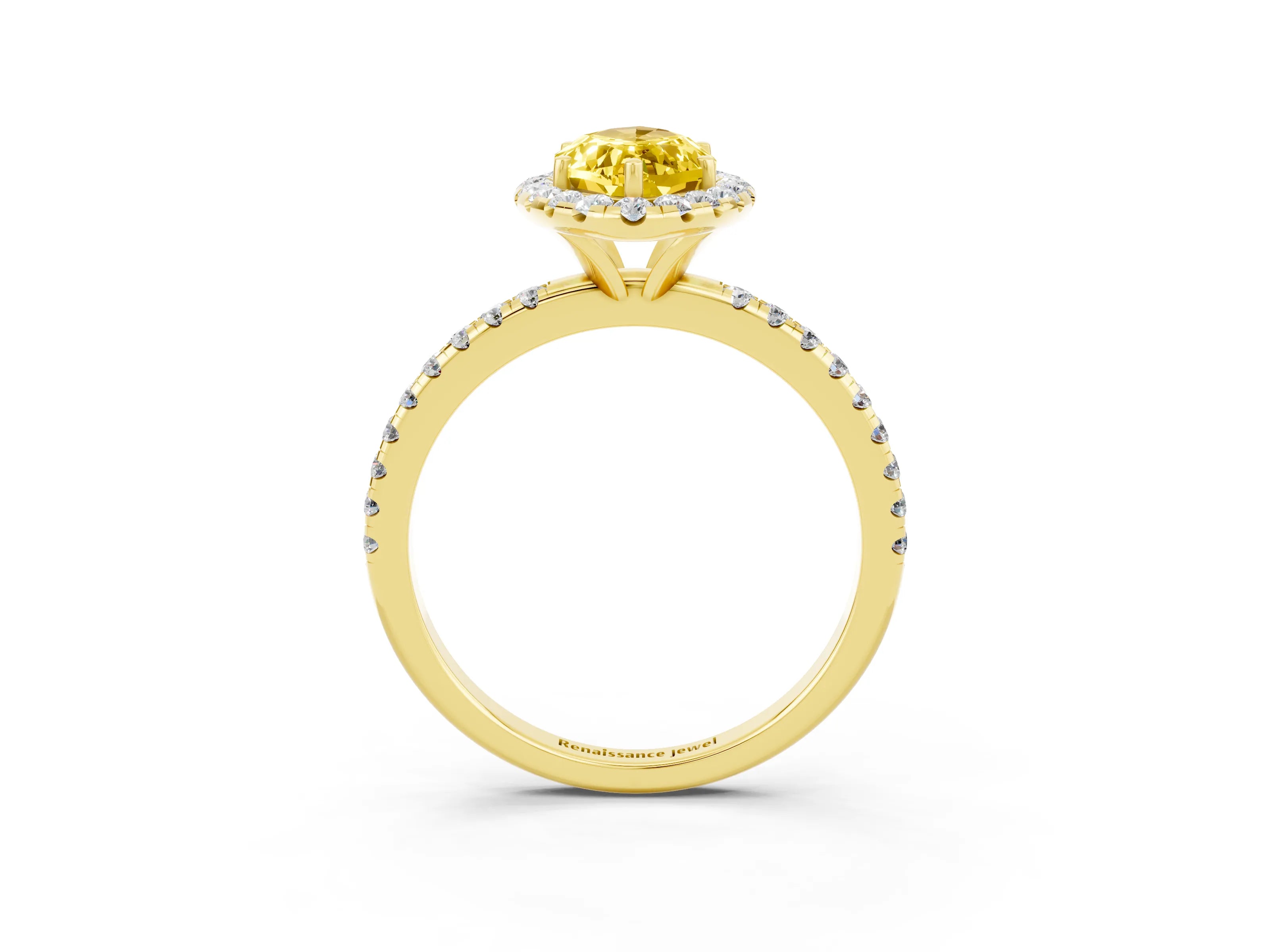 Yellow gold Marquise Cut Cut Diamond Floral Halo Engagement Ring with Pavé Band and Prong Setting_3