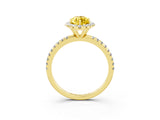 Yellow gold Marquise Cut Cut Diamond Floral Halo Engagement Ring with Pavé Band and Prong Setting_3