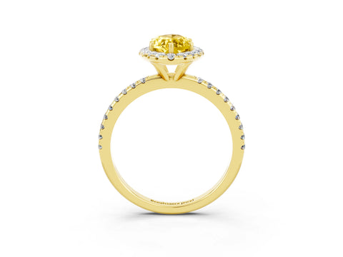 Yellow gold Marquise Cut Cut Diamond Floral Halo Engagement Ring with Pavé Band and Prong Setting_3
