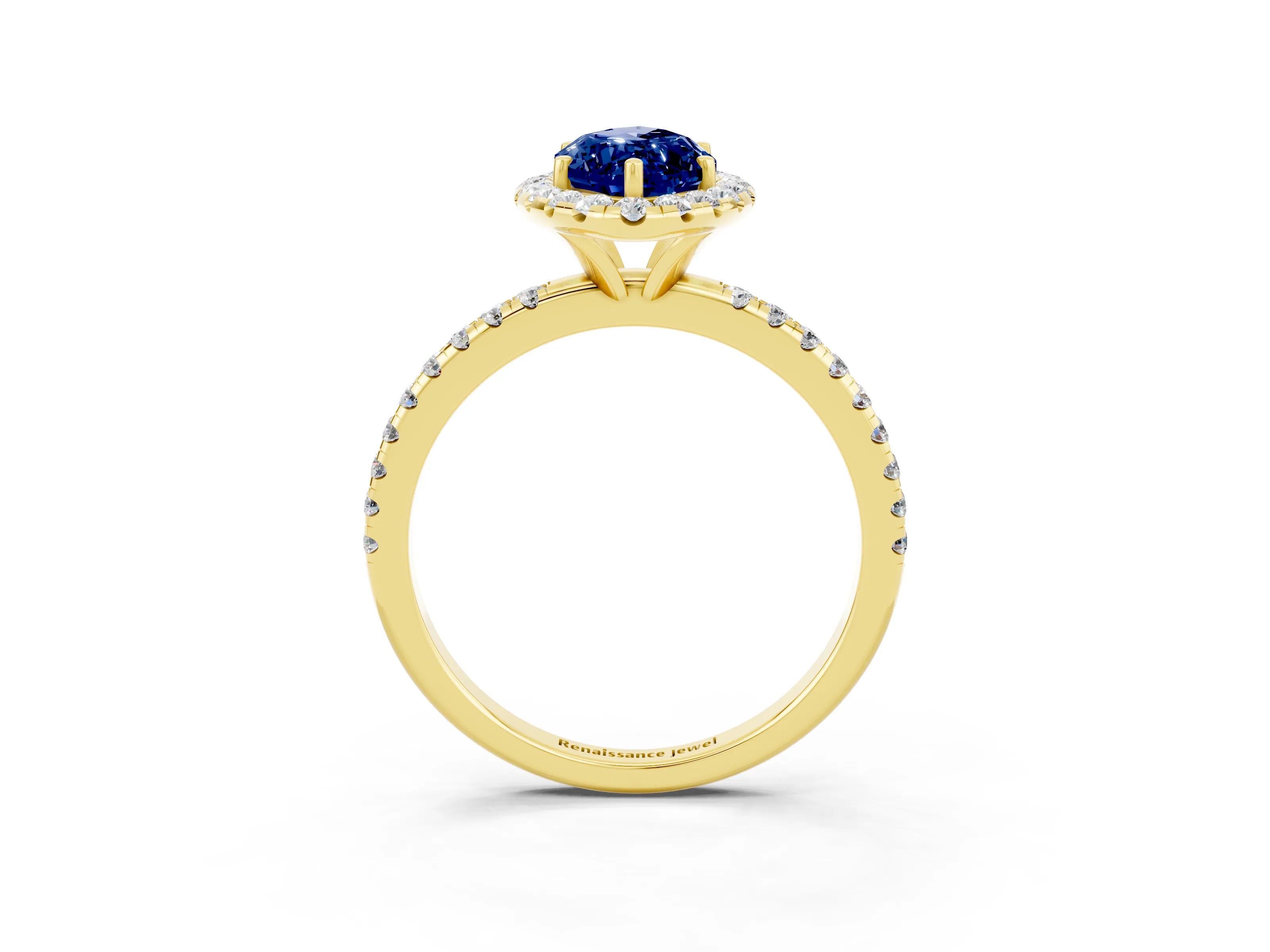 Yellow gold Marquise Cut Cut Diamond Floral Halo Engagement Ring with Pavé Band and Prong Setting_3