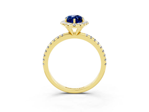 Yellow gold Marquise Cut Cut Diamond Floral Halo Engagement Ring with Pavé Band and Prong Setting_3