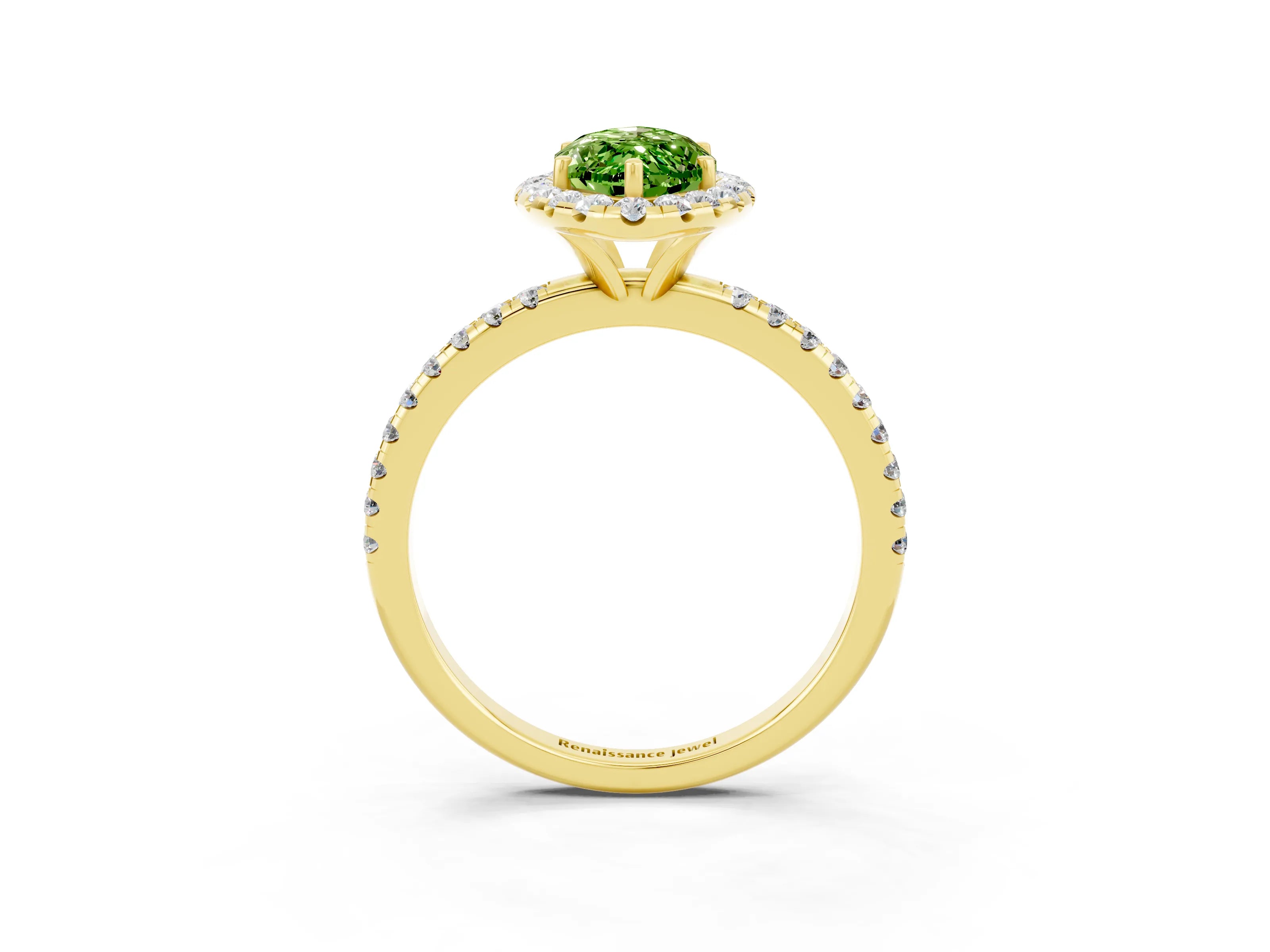 Yellow gold Marquise Cut Cut Diamond Floral Halo Engagement Ring with Pavé Band and Prong Setting_3