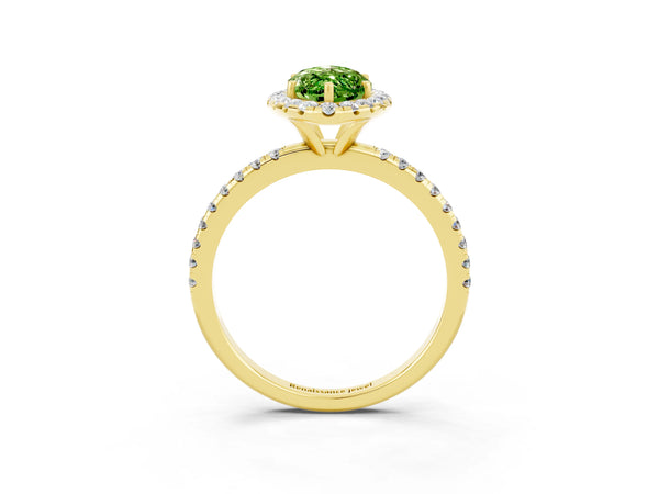Yellow gold Marquise Cut Cut Diamond Floral Halo Engagement Ring with Pavé Band and Prong Setting