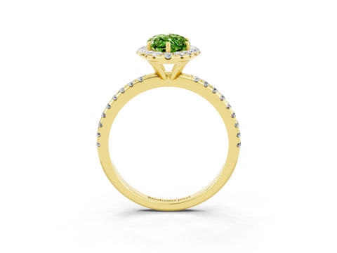 Yellow gold Marquise Cut Cut Diamond Floral Halo Engagement Ring with Pavé Band and Prong Setting_3