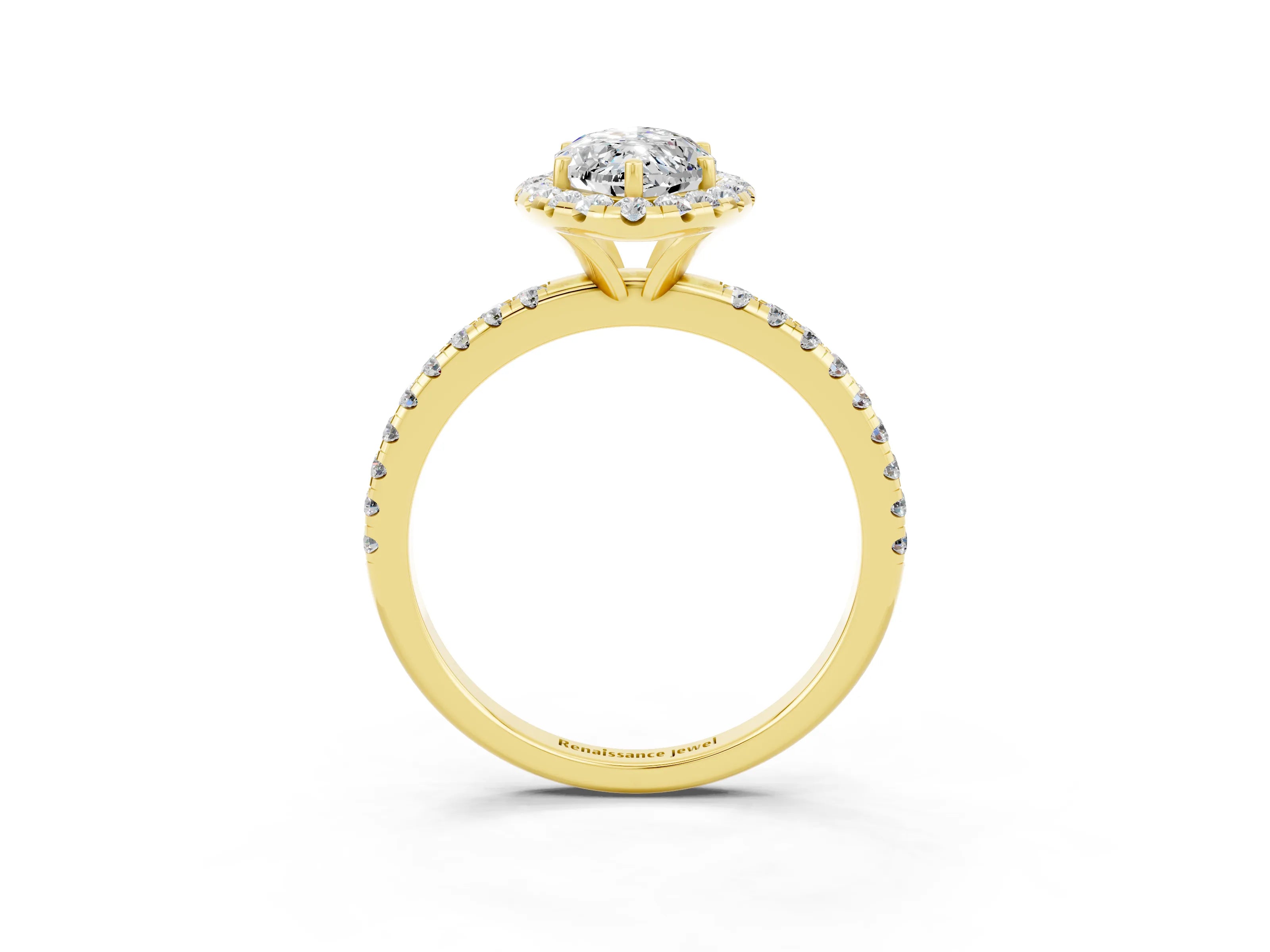 Yellow gold Marquise Cut Cut Diamond Floral Halo Engagement Ring with Pavé Band and Prong Setting_3