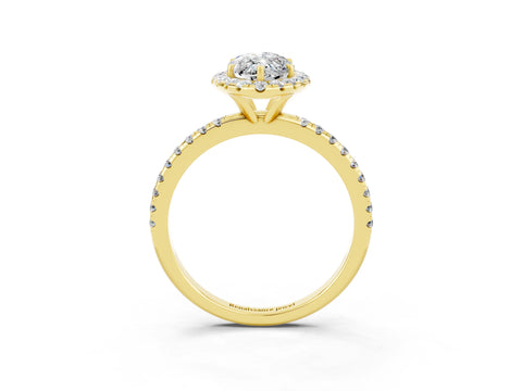 Yellow gold Marquise Cut Cut Diamond Floral Halo Engagement Ring with Pavé Band and Prong Setting_3