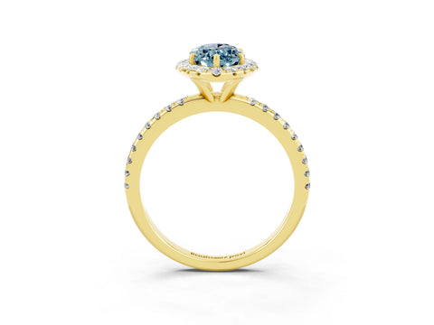 Yellow gold Marquise Cut Cut Diamond Floral Halo Engagement Ring with Pavé Band and Prong Setting_3