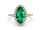 Yellow gold Marquise Cut Cut Diamond Floral Halo Engagement Ring with Pavé Band and Prong Setting