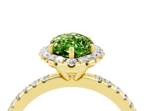 Yellow gold Marquise Cut Cut Diamond Floral Halo Engagement Ring with Pavé Band and Prong Setting_4