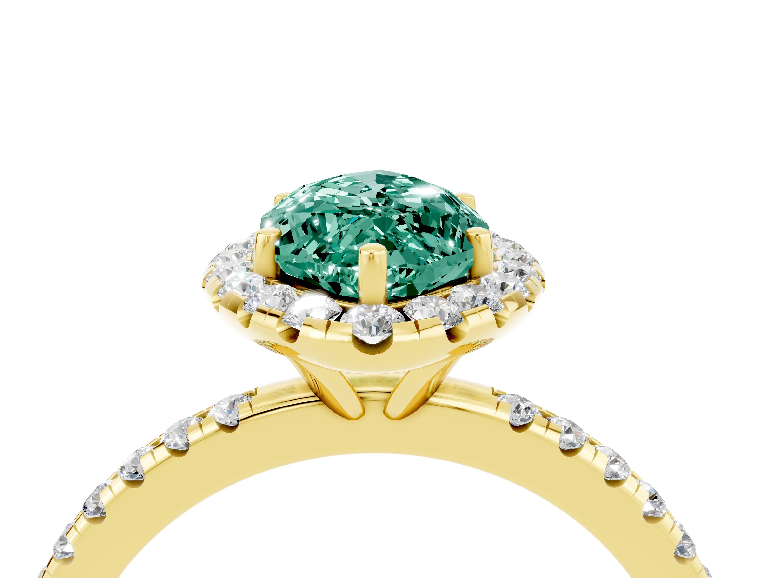 Yellow gold Marquise Cut Cut Diamond Floral Halo Engagement Ring with Pavé Band and Prong Setting_4