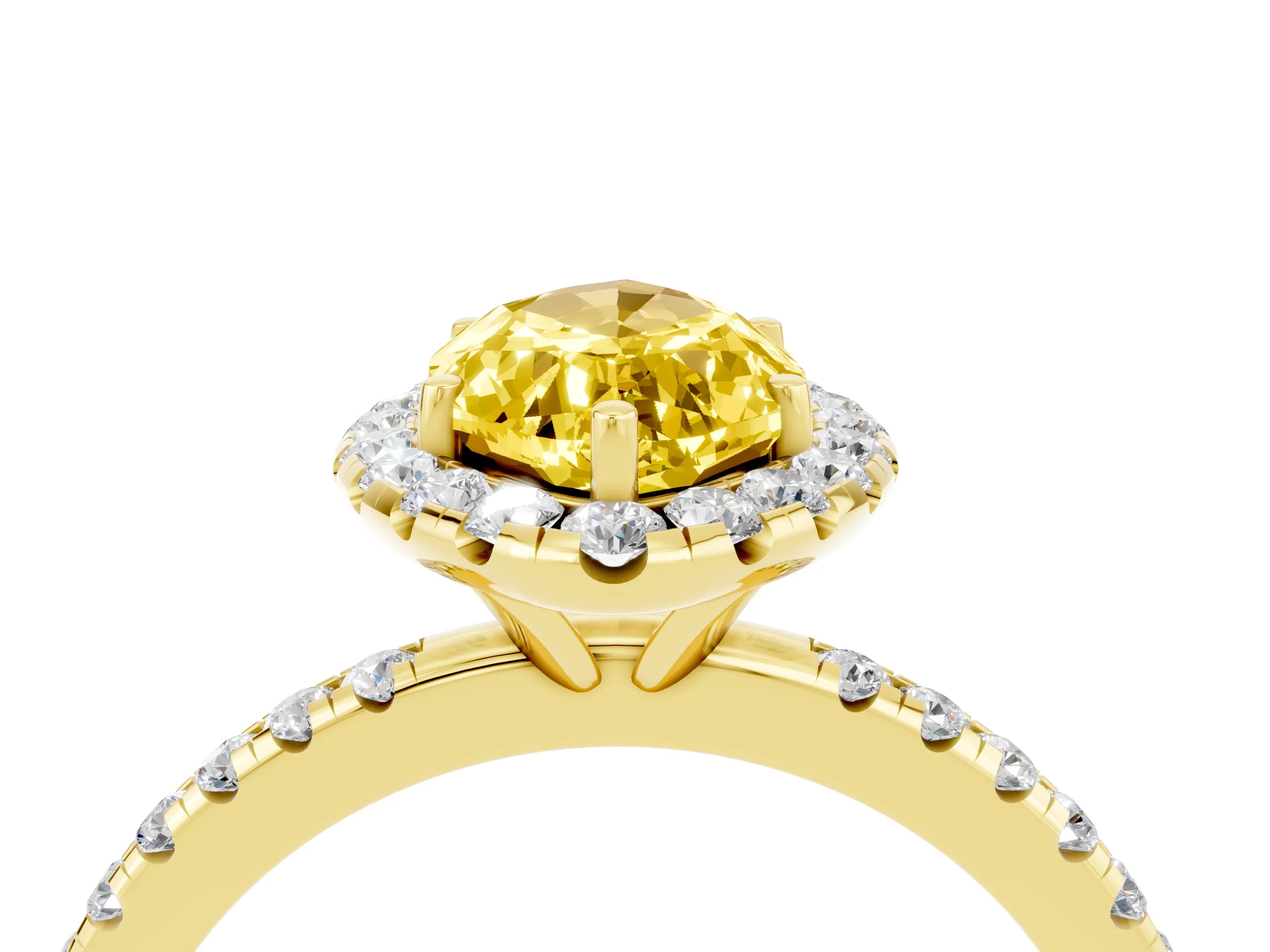 Yellow gold Marquise Cut Cut Diamond Floral Halo Engagement Ring with Pavé Band and Prong Setting_4