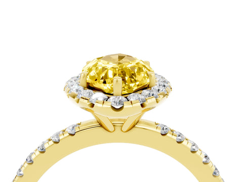 Yellow gold Marquise Cut Cut Diamond Floral Halo Engagement Ring with Pavé Band and Prong Setting_4