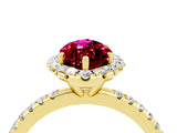 Yellow gold Marquise Cut Cut Diamond Floral Halo Engagement Ring with Pavé Band and Prong Setting_4