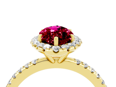 Yellow gold Marquise Cut Cut Diamond Floral Halo Engagement Ring with Pavé Band and Prong Setting_4