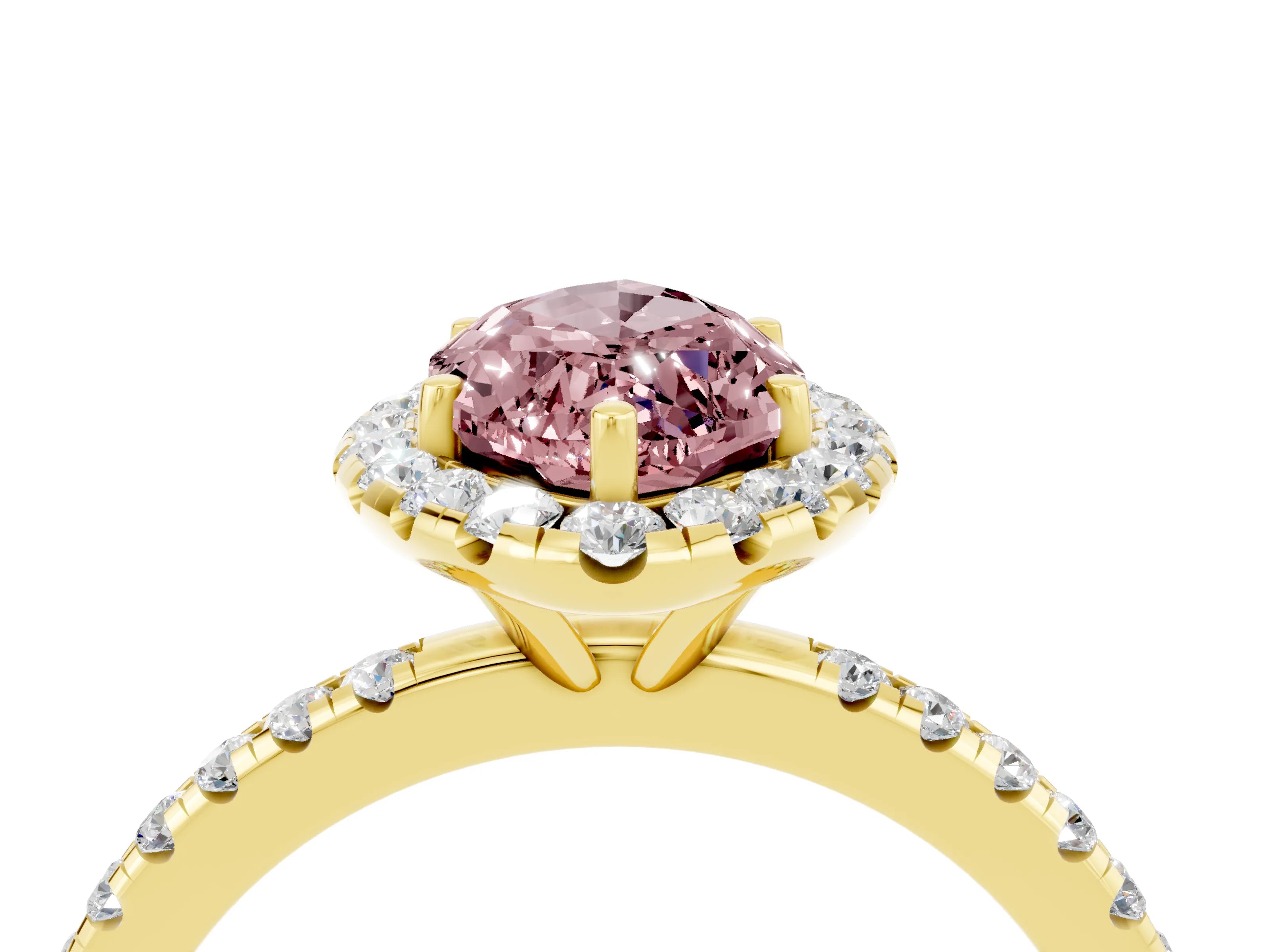 Yellow gold Marquise Cut Cut Diamond Floral Halo Engagement Ring with Pavé Band and Prong Setting_4