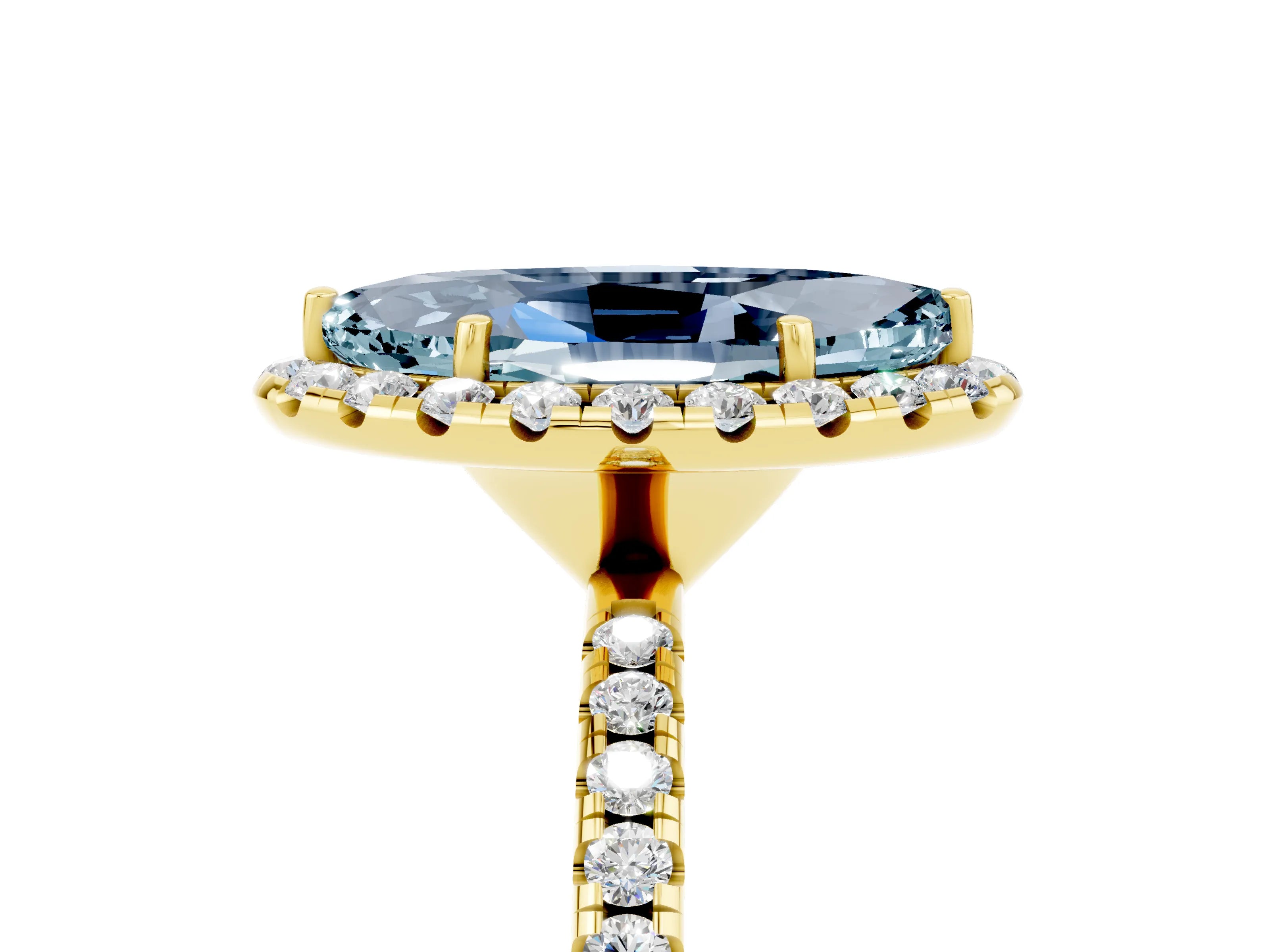 Yellow gold Marquise Cut Cut Diamond Floral Halo Engagement Ring with Pavé Band and Prong Setting_5