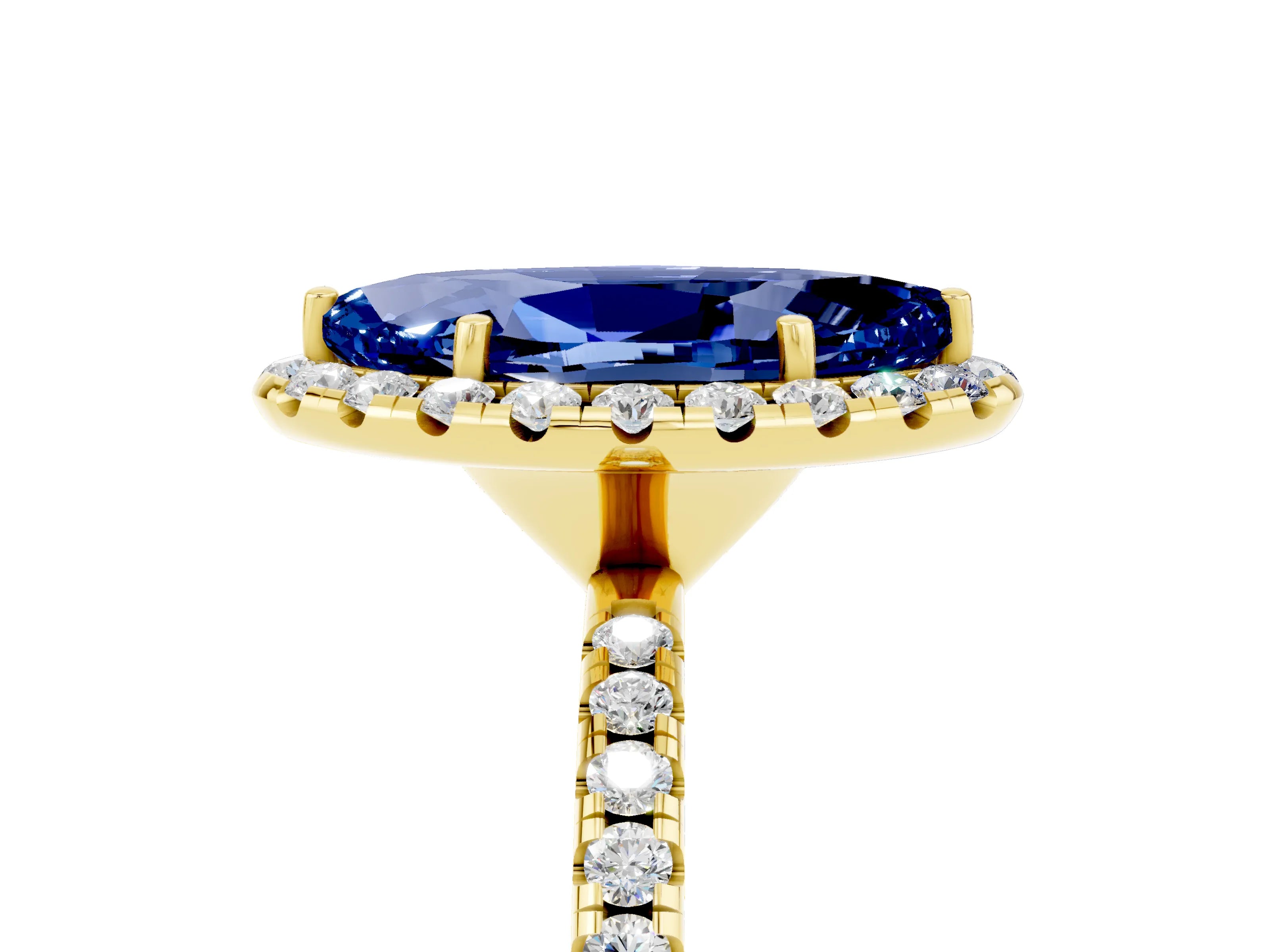 Yellow gold Marquise Cut Cut Diamond Floral Halo Engagement Ring with Pavé Band and Prong Setting_5
