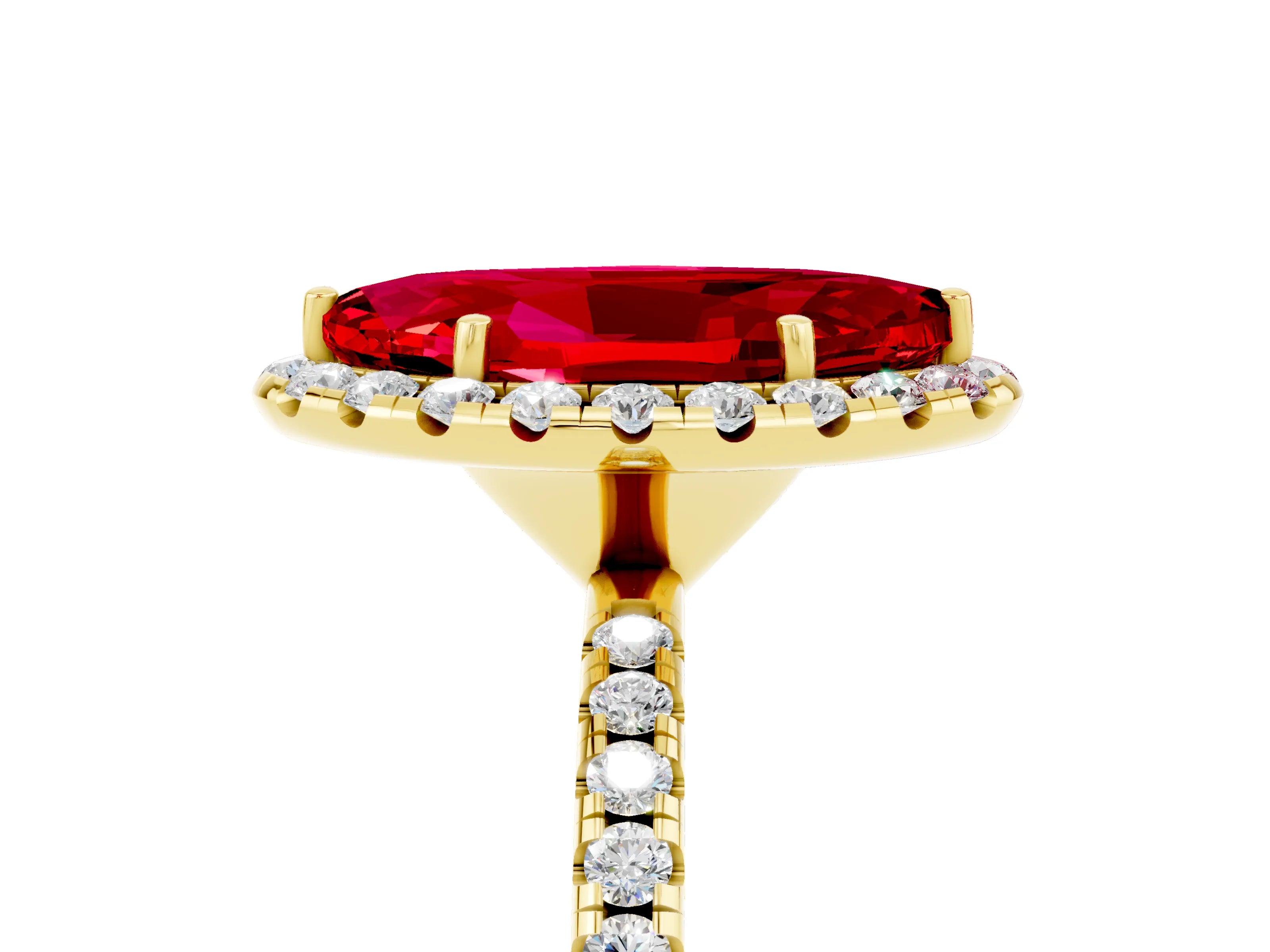 Yellow gold Marquise Cut Cut Diamond Floral Halo Engagement Ring with Pavé Band and Prong Setting_5