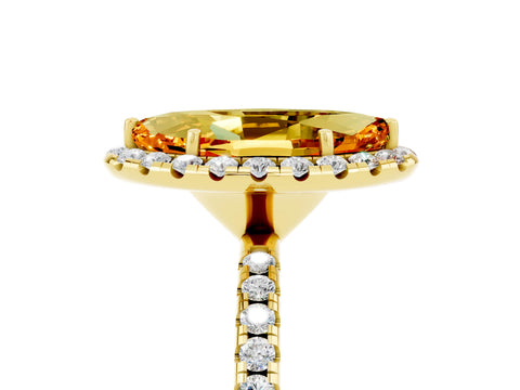 Yellow gold Marquise Cut Cut Diamond Floral Halo Engagement Ring with Pavé Band and Prong Setting_5