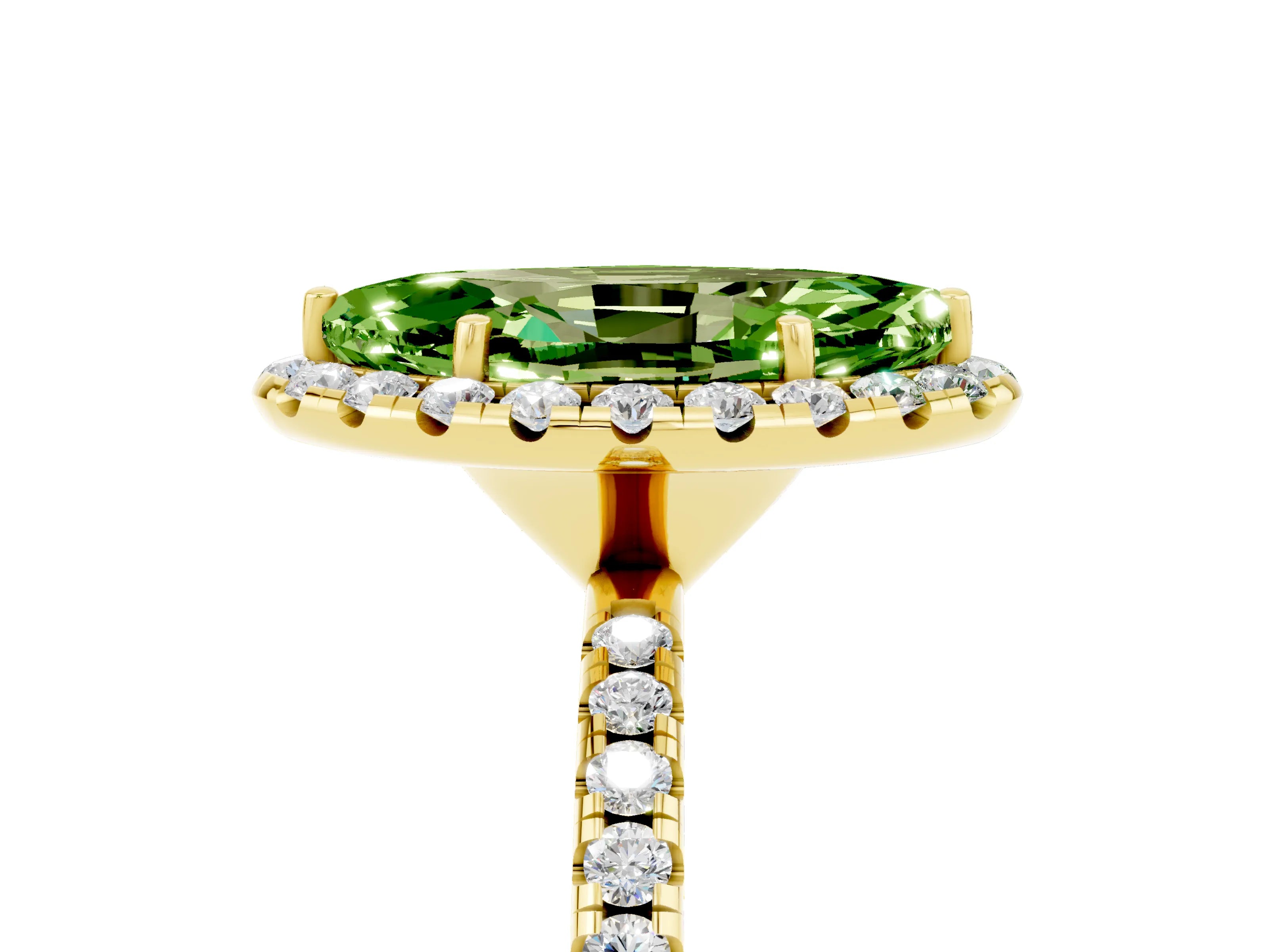 Yellow gold Marquise Cut Cut Diamond Floral Halo Engagement Ring with Pavé Band and Prong Setting_5