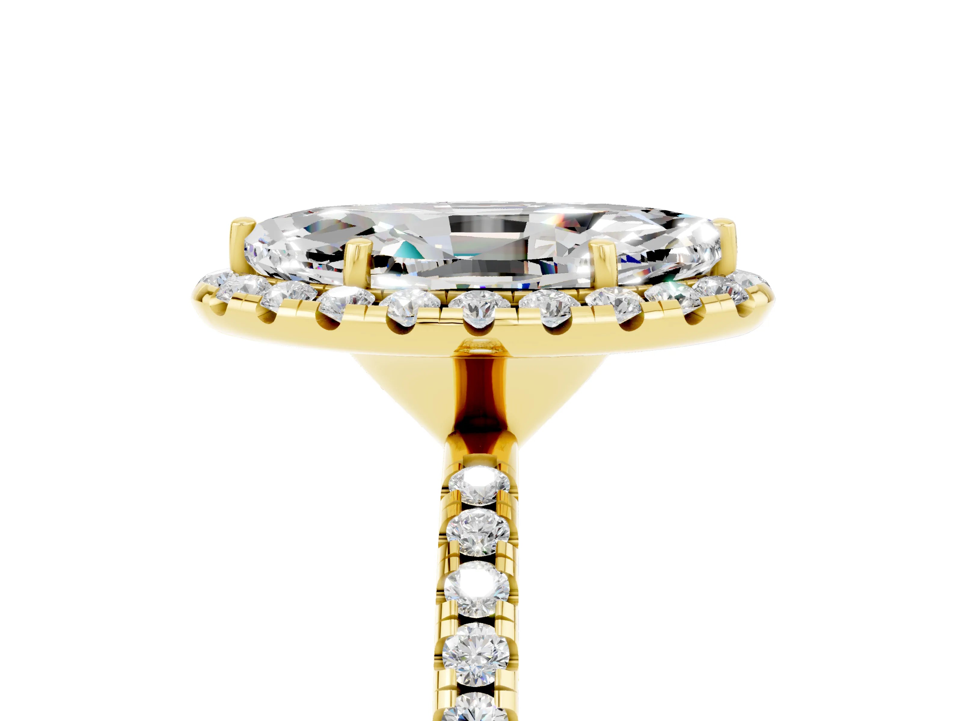 Yellow gold Marquise Cut Cut Diamond Floral Halo Engagement Ring with Pavé Band and Prong Setting_5