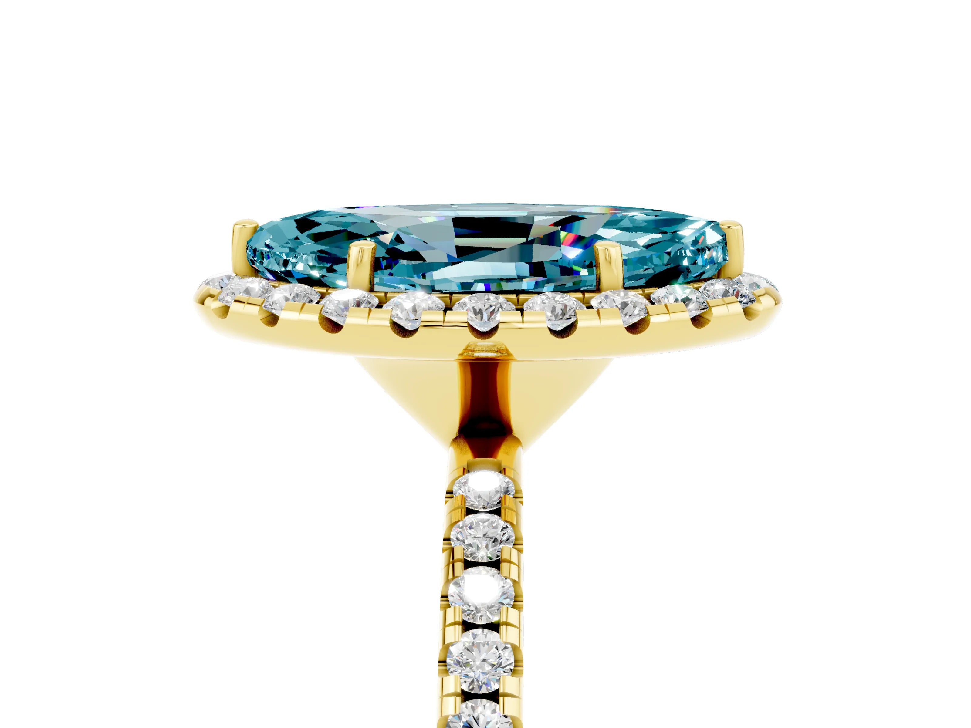 Yellow gold Marquise Cut Cut Diamond Floral Halo Engagement Ring with Pavé Band and Prong Setting_5
