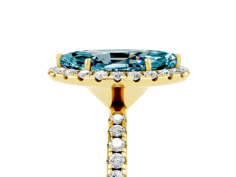 Yellow gold Marquise Cut Cut Diamond Floral Halo Engagement Ring with Pavé Band and Prong Setting_5
