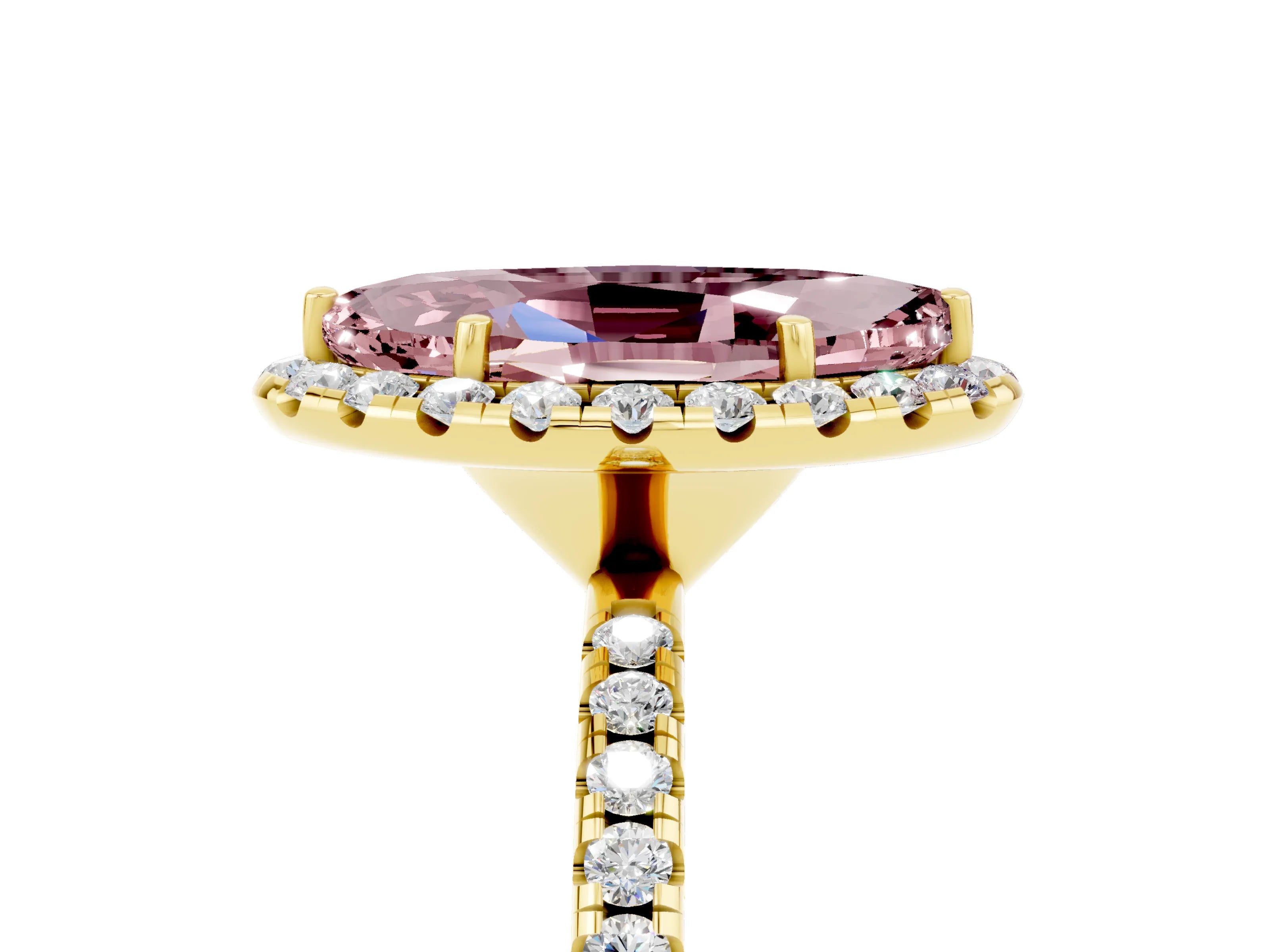 Yellow gold Marquise Cut Cut Diamond Floral Halo Engagement Ring with Pavé Band and Prong Setting_5