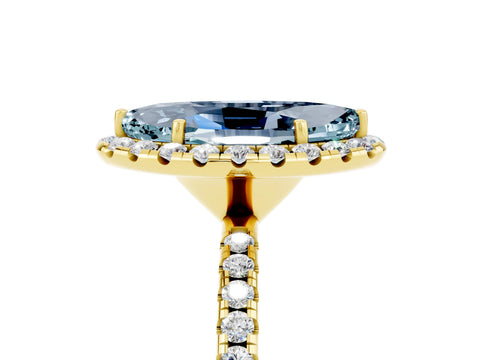 Yellow gold Marquise Cut Cut Diamond Floral Halo Engagement Ring with Pavé Band and Prong Setting_5