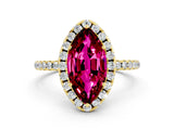Yellow gold Marquise Cut Cut Diamond Floral Halo Engagement Ring with Pavé Band and Prong Setting