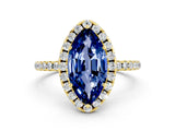 Yellow gold Marquise Cut Cut Diamond Floral Halo Engagement Ring with Pavé Band and Prong Setting
