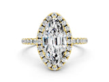 Yellow gold Marquise Cut Cut Diamond Floral Halo Engagement Ring with Pavé Band and Prong Setting