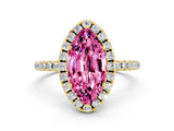 Yellow gold Marquise Cut Cut Diamond Floral Halo Engagement Ring with Pavé Band and Prong Setting