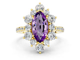 Yellow gold Marquise Cut Cut Diamond Floral Halo Pave Band with Prong Setting