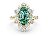 Yellow gold Marquise Cut Cut Diamond Floral Halo Pave Band with Prong Setting