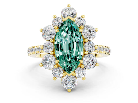 Yellow gold Marquise Cut Cut Diamond Floral Halo Pave Band with Prong Setting
