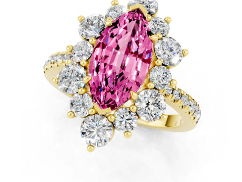 Yellow gold Marquise Cut Cut Diamond Floral Halo Pave Band with Prong Setting_1