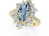 Yellow gold Marquise Cut Cut Diamond Floral Halo Pave Band with Prong Setting_1
