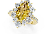 Yellow gold Marquise Cut Cut Diamond Floral Halo Pave Band with Prong Setting_1