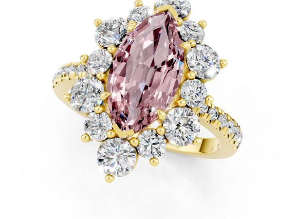 Yellow gold Marquise Cut Cut Diamond Floral Halo Pave Band with Prong Setting