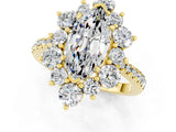 Yellow gold Marquise Cut Cut Diamond Floral Halo Pave Band with Prong Setting_1