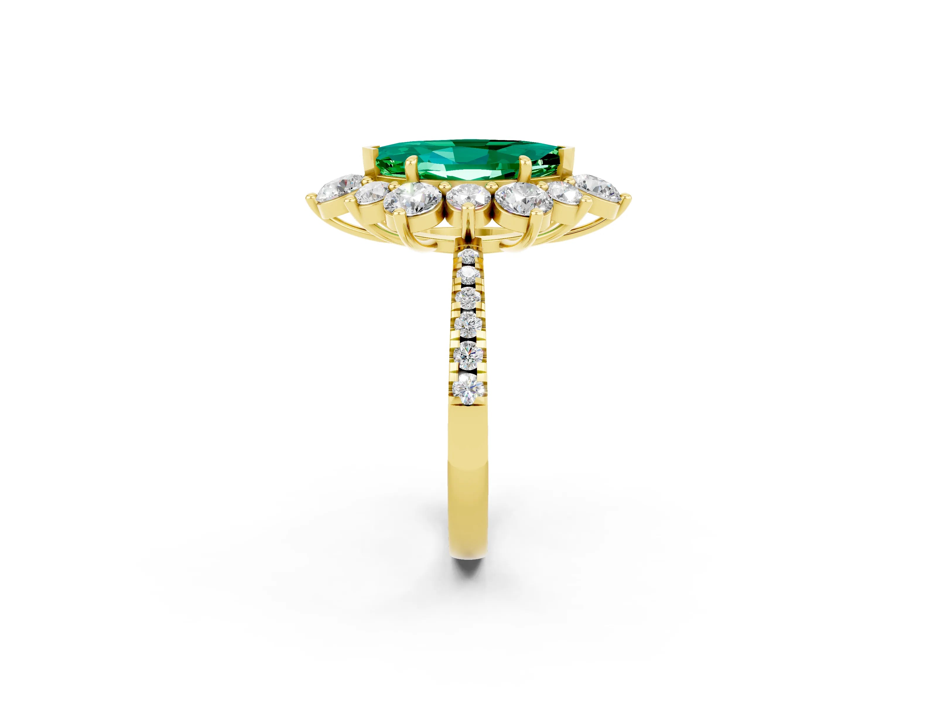 Yellow gold Marquise Cut Cut Diamond Floral Halo Pave Band with Prong Setting_2