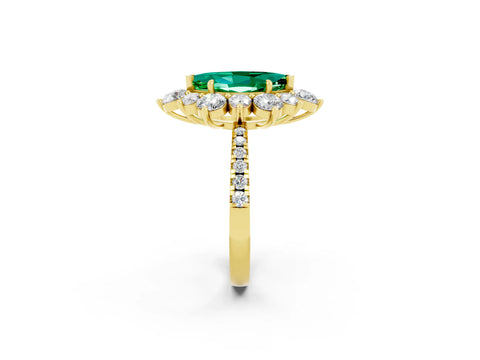Yellow gold Marquise Cut Cut Diamond Floral Halo Pave Band with Prong Setting_2