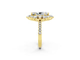 Yellow gold Marquise Cut Cut Diamond Floral Halo Pave Band with Prong Setting_2